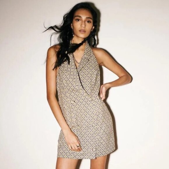 Free People Dresses & Skirts - Free People Louie Blazer Mini Dress Halter Neck Pockets Size LARGE NWOT